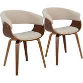 Vintage Mod Dining Accent Chair in Walnut Wood & Cream Fabric (Set of 2)